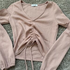 Pink Ribbed Tie Top